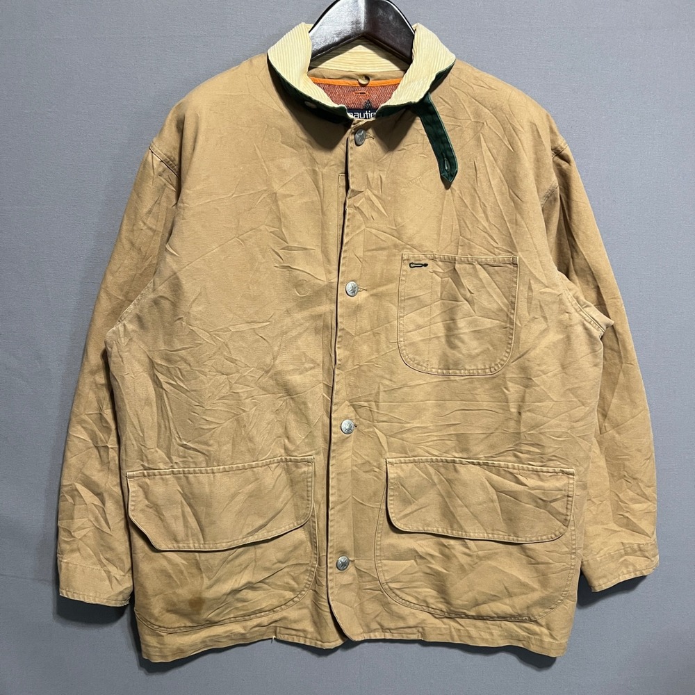 Nautica Mens Vintage Tan Canvas Barn Jacket Southwestern Wool Lining Large F92‎